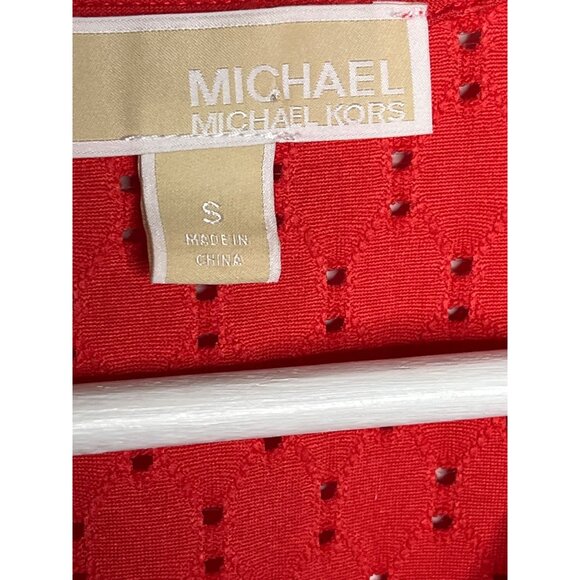 Michael Kors Eyelet Puff Sleeve Blouse S Orange V-Neck Short Sleeve Top - Picture 7 of 10